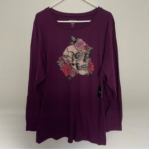 Torrid Skull Rose Classic Cotton Jersey Long Sleeve Tee Women’s Size 3X NEW